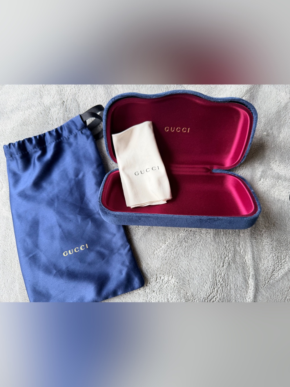 Gucci Sunglasses Hard Cases & Pouch - Navy & Burgundy- DUO - Picture 9 of 14